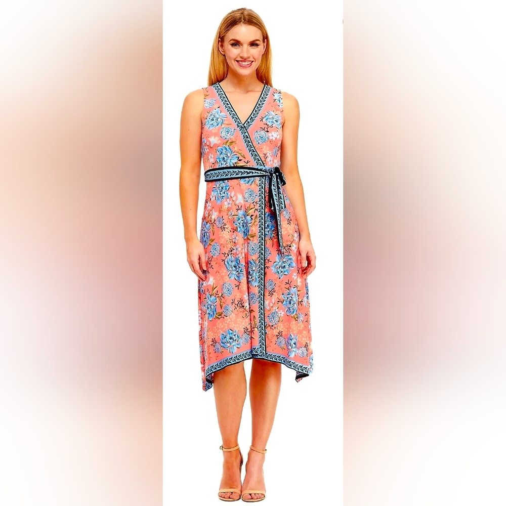 London Style Floral V-Neck A-Line Dress Size 18 2X NWOT